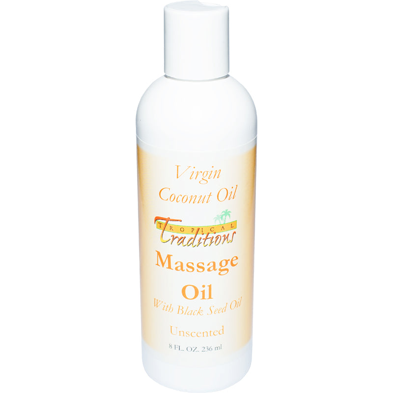Virgin Coconut Oil Massage Oil with Black Seed Oil - Unscented - 8 oz.