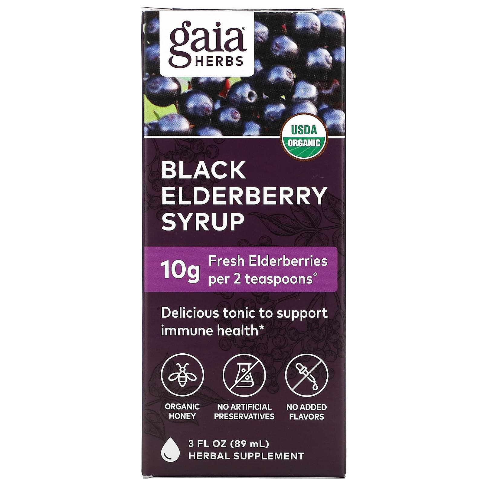 Gaia Herbs, Black Elderberry Syrup, 3 Oz Syrup