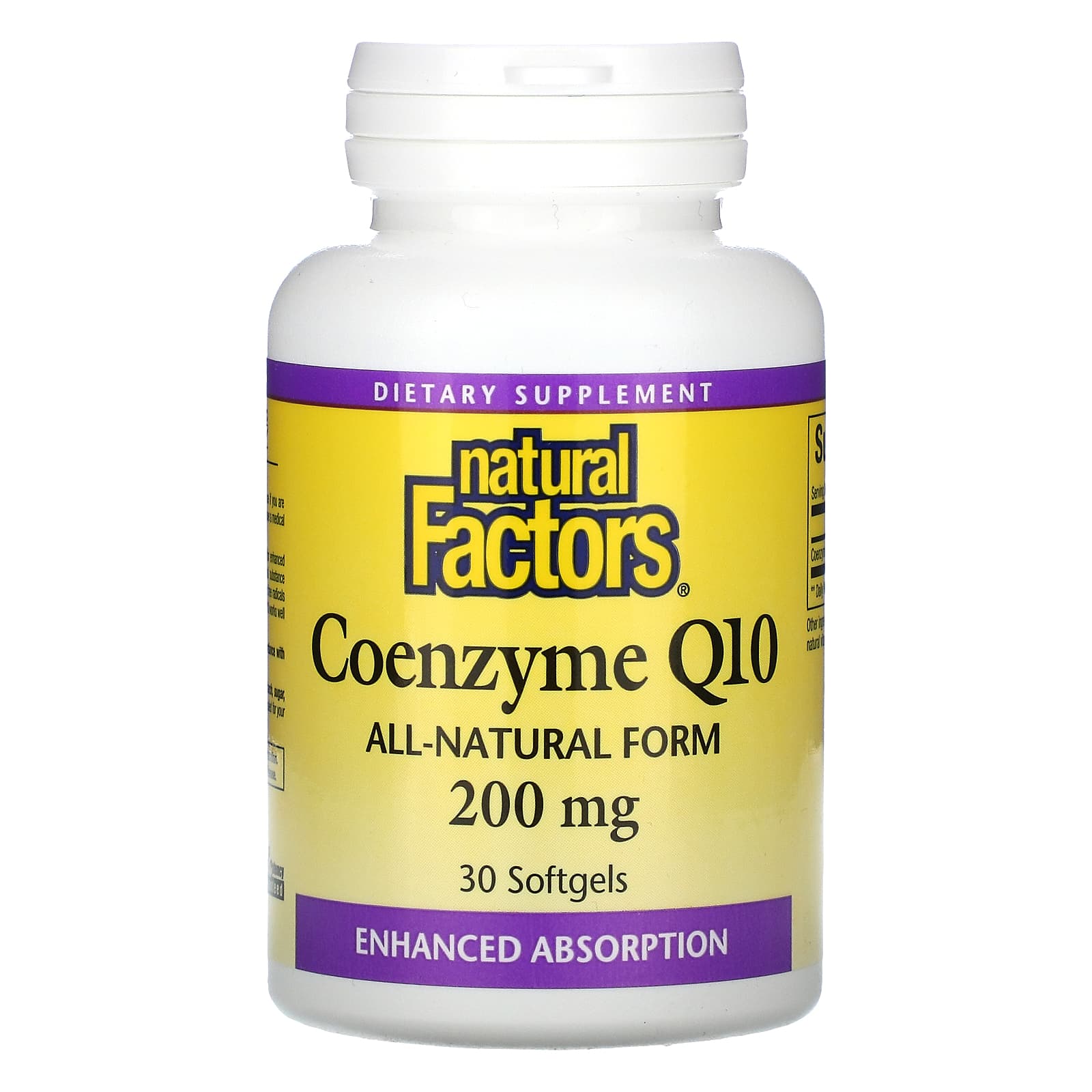 Natural Factors, Coenzyme Q10 200 mg in a base of rice bran oil, 30 Softgels