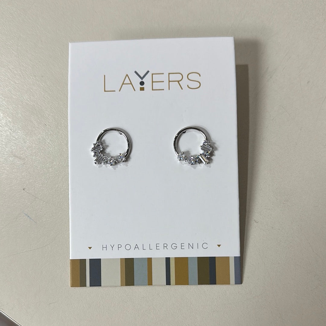 Silver Crystal Cluster Hoop Stud Earrings