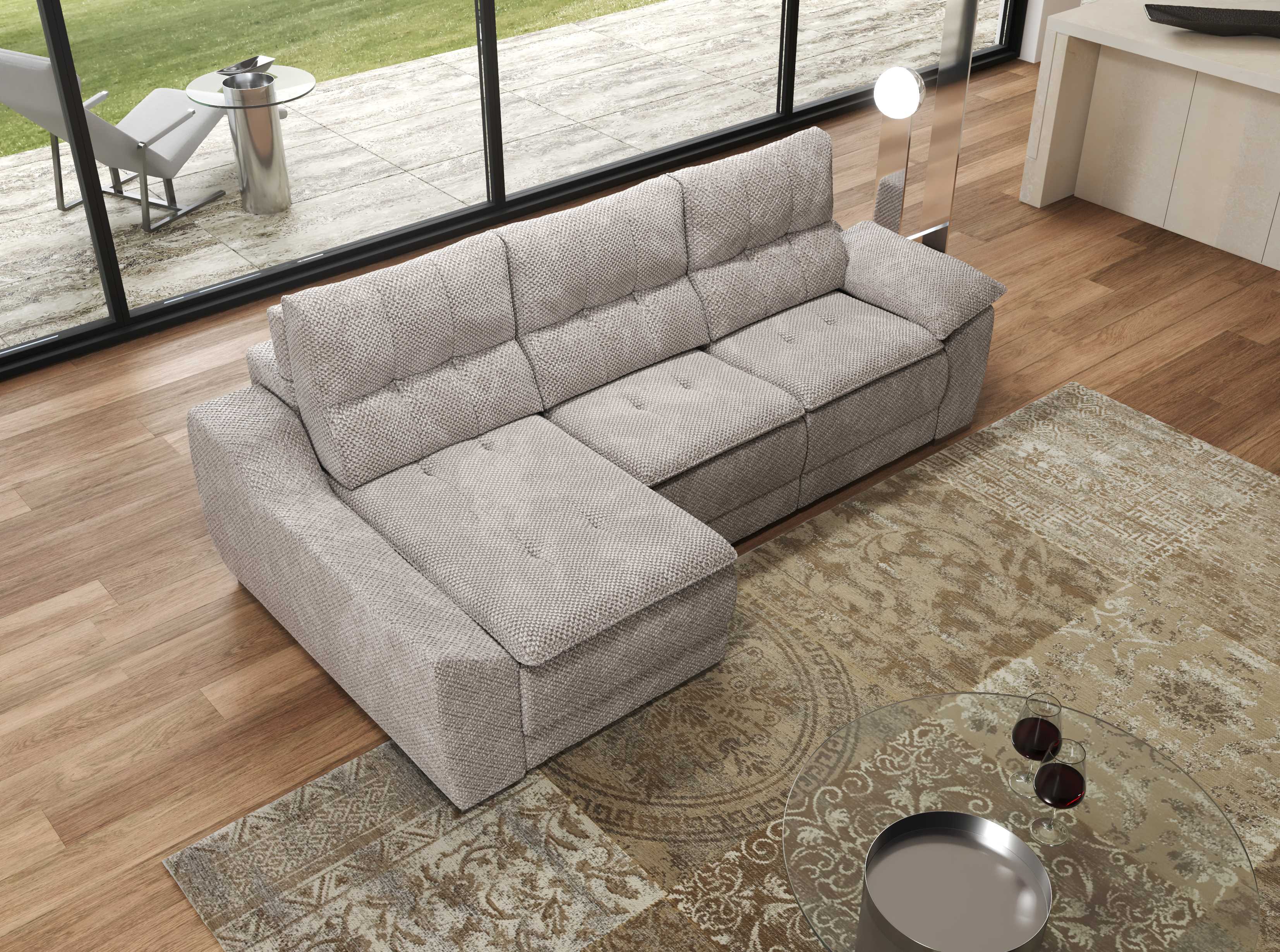 ANITA FABRIC SECTIONAL SOFA WITH POWER RECLINERS