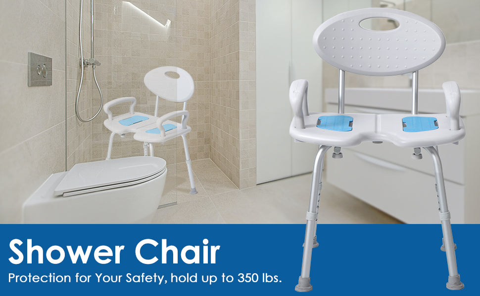 Widened Shower Seat, Height Adjustable, Heavy Duty 350lbs Weight Capac