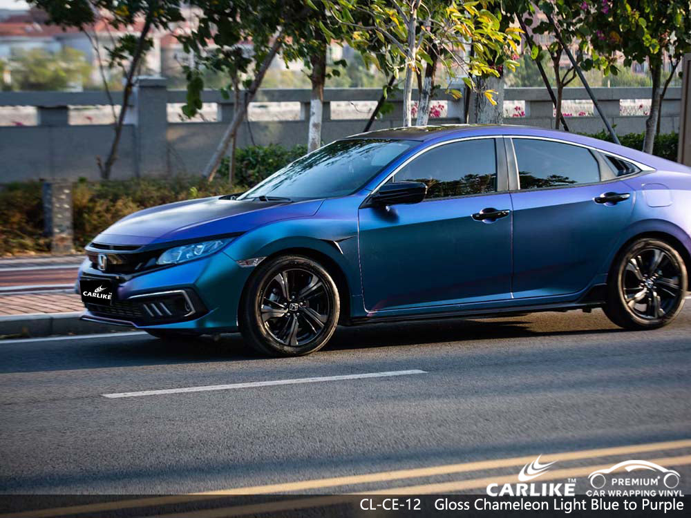 CARLIKE CL-CE-12 Gloss Chameleon Electro Metallic Blue Purple Vinyl Wrap Cost for Honda