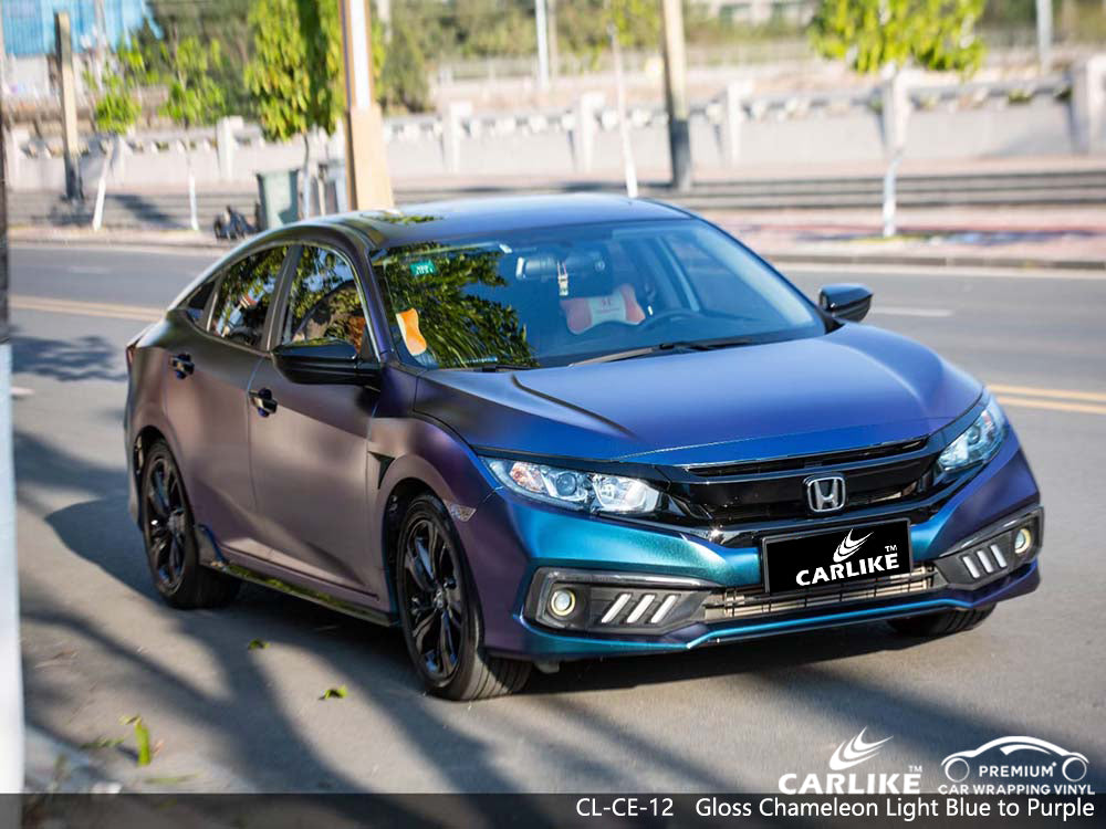 CARLIKE CL-CE-12 Gloss Chameleon Electro Metallic Blue Purple Vinyl Wrap Cost for Honda