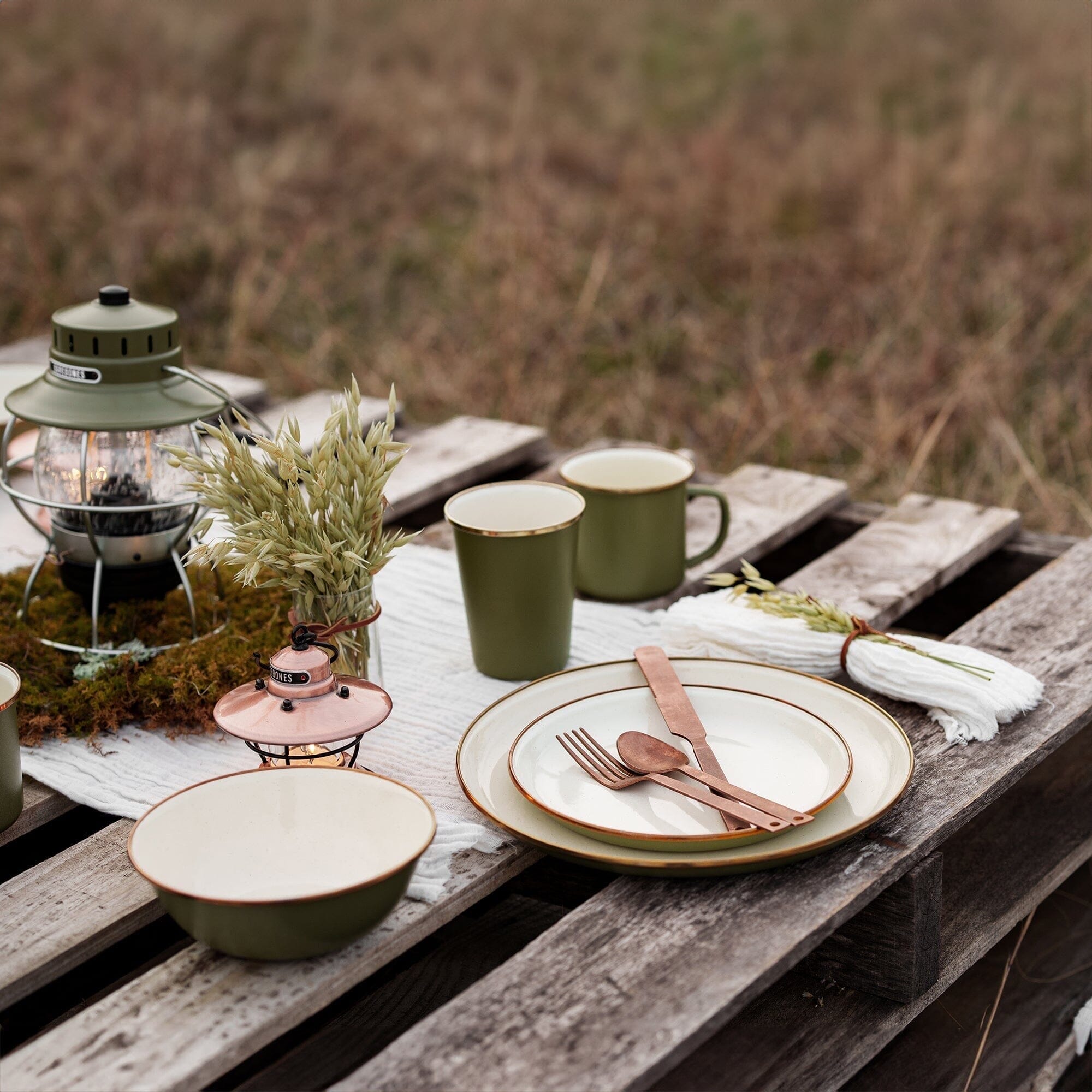 Enamelware 2-Tone Dining Collection - Olive Drab