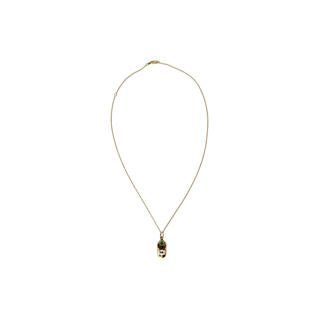 14K Yellow Gold, Emerald, & Diamond Shoe Necklace