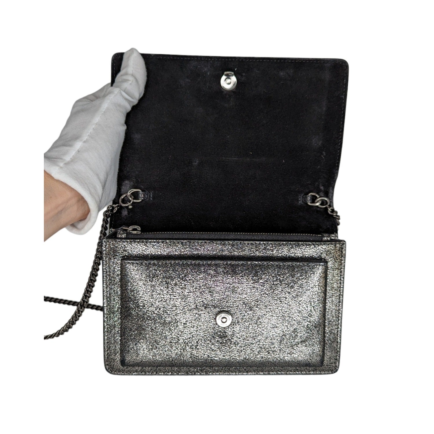 Saint Laurent Silver Metallic Sunset Chain Wallet