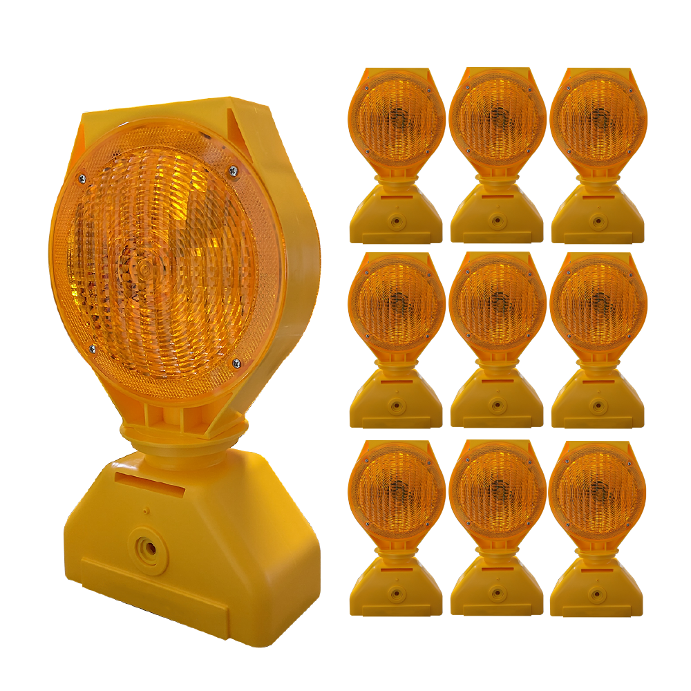 Battery Powered Amber LED Barricade Light 3-Way With 4 Alkaline D Sized Batteries