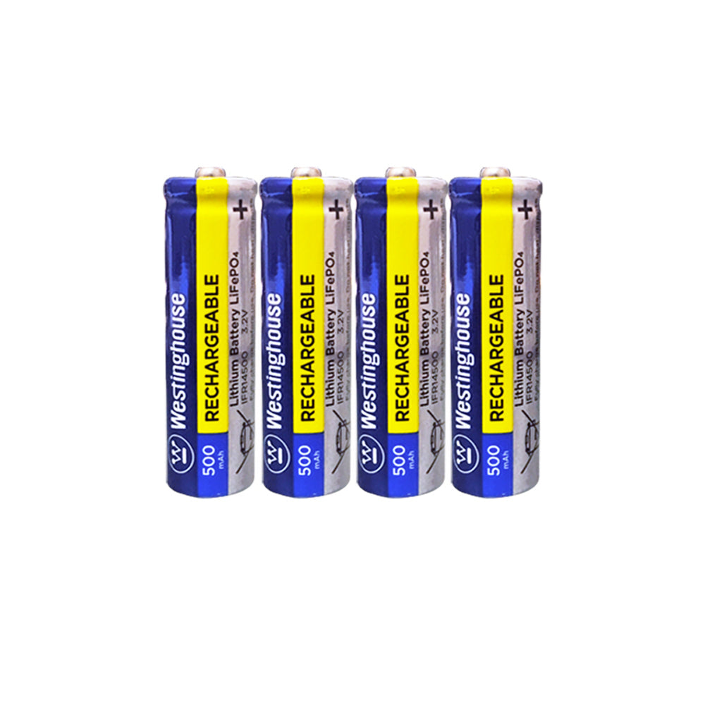 Westinghouse IFR14500 Lithium Iron Phosphate Rechargeable Battery 500mAh Blister Pack of 4