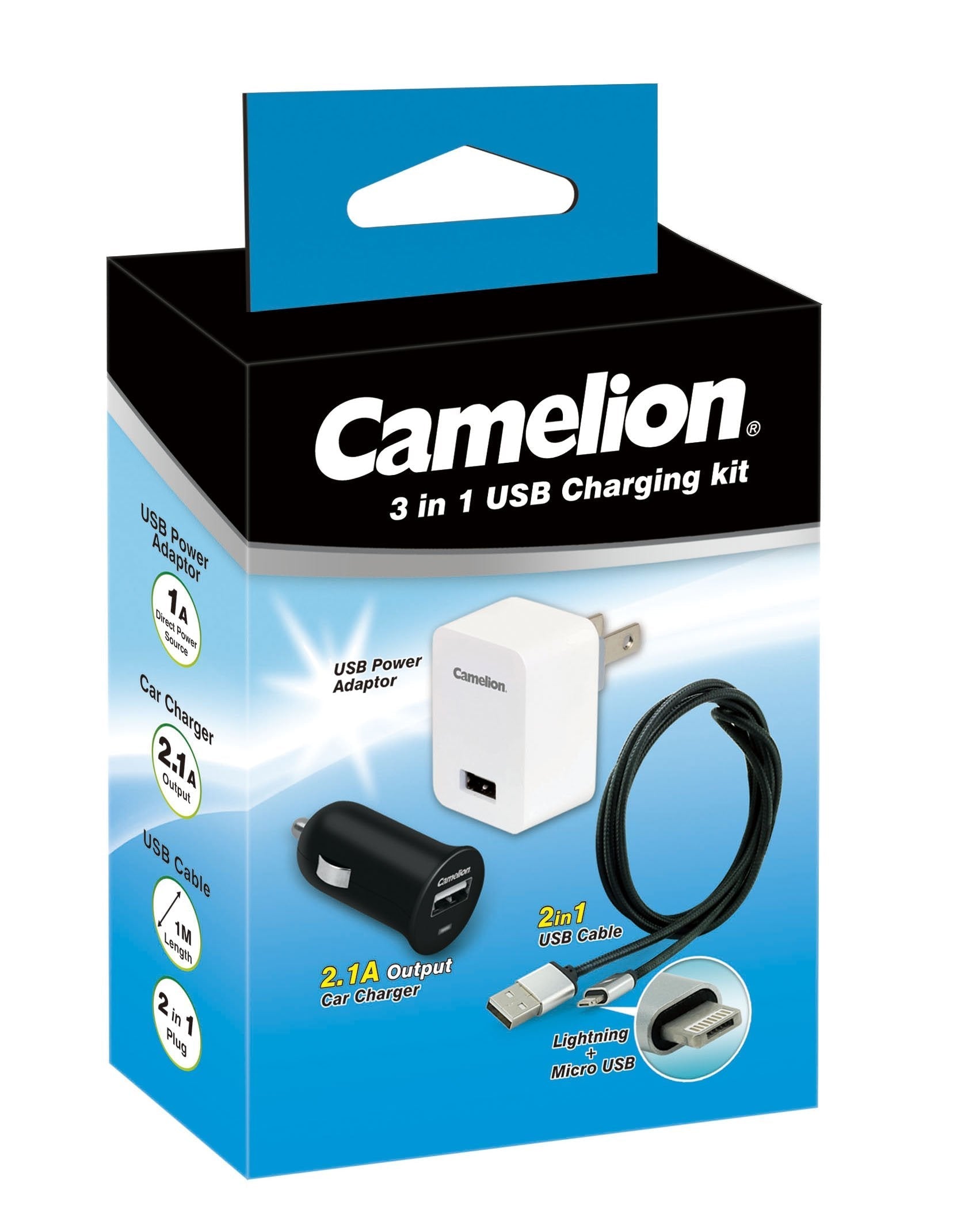 Camelion 3-in-1 USB Charging Kit - Micro USB + Lightning in one plug