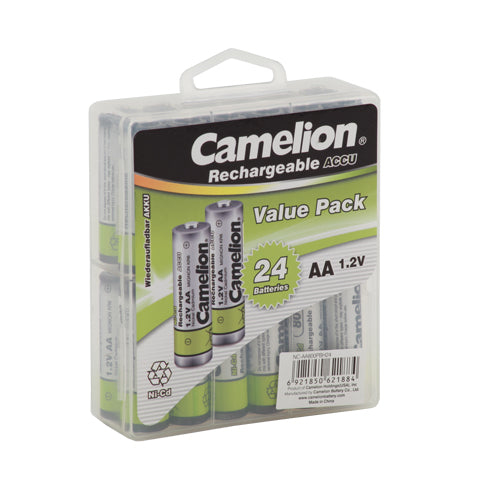 Camelion AA Ni-Cd Rechargeable Batteries 800mAh Hard Plastic Case of 24