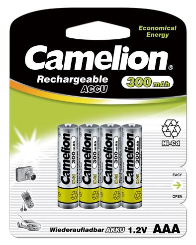 Camelion AAA 300mAh Ni-Cd Rechargeable 4 Pack Blister