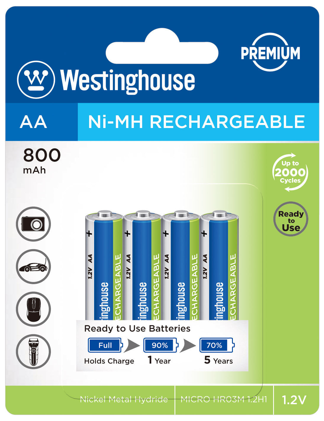 Westinghouse AA Ni-Mh Rechargeable Batteries 800 Blister Pack of 4