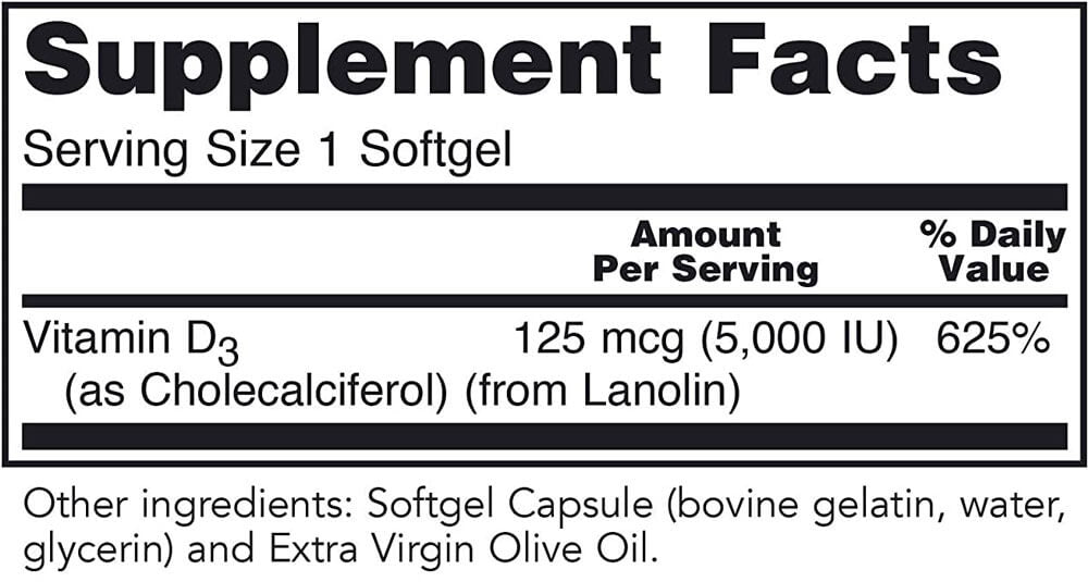 Protocol for Life Balance Vitamin D3 5000 IU (120 softgels)