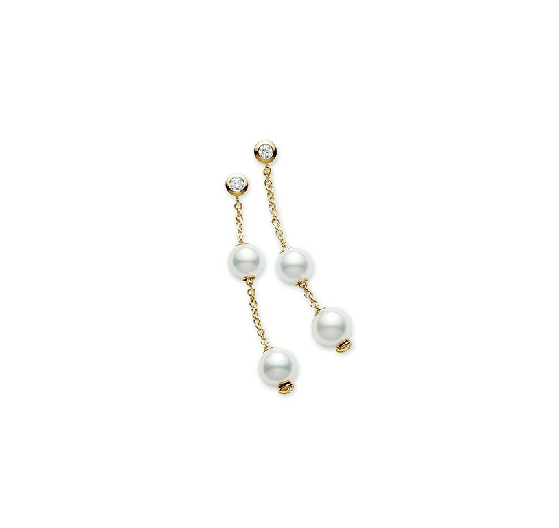 Mikimoto Pearls in Motion Yellow Gold Akoya Pearl and Diamond Dangle Earrings