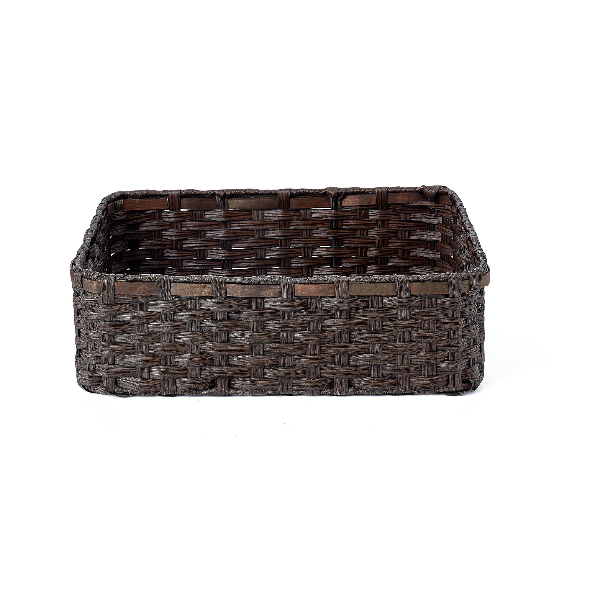 Home Outfitters S/3 Rect Faux Wicker Basket W/ Wood Top Edge, Brown