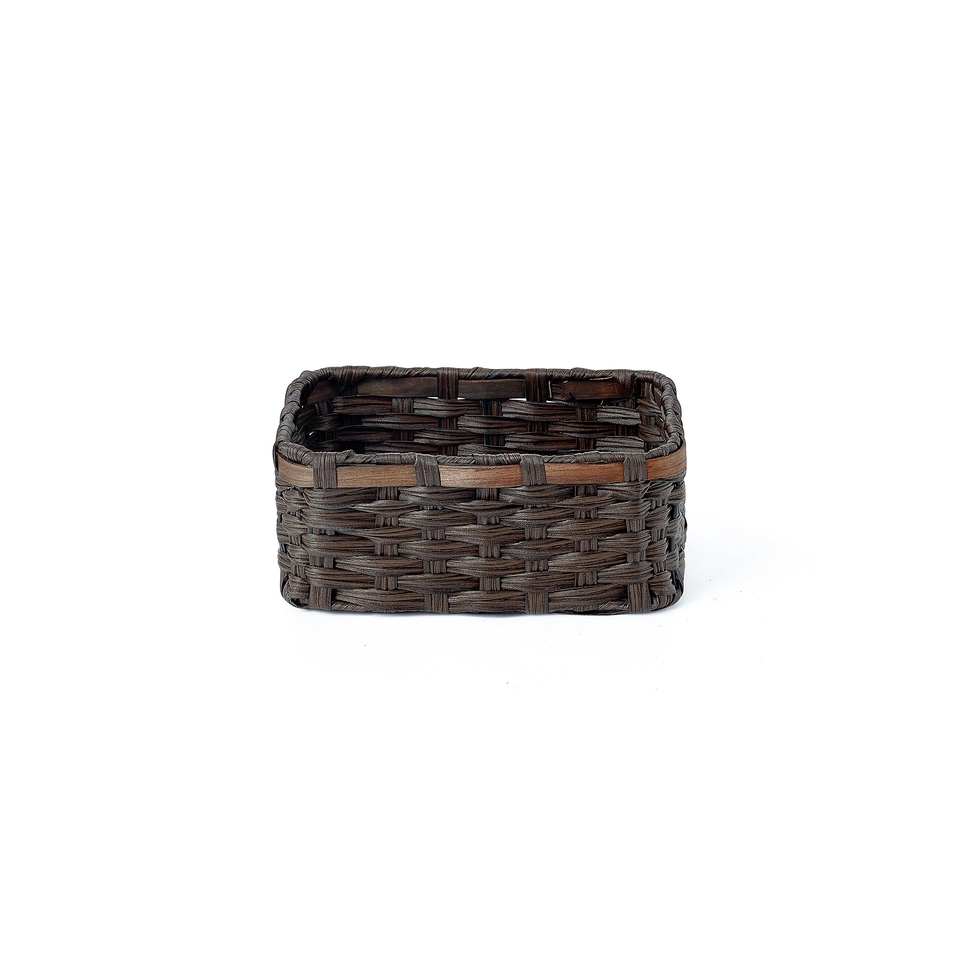 Home Outfitters S/3 Rect Faux Wicker Basket W/ Wood Top Edge, Brown