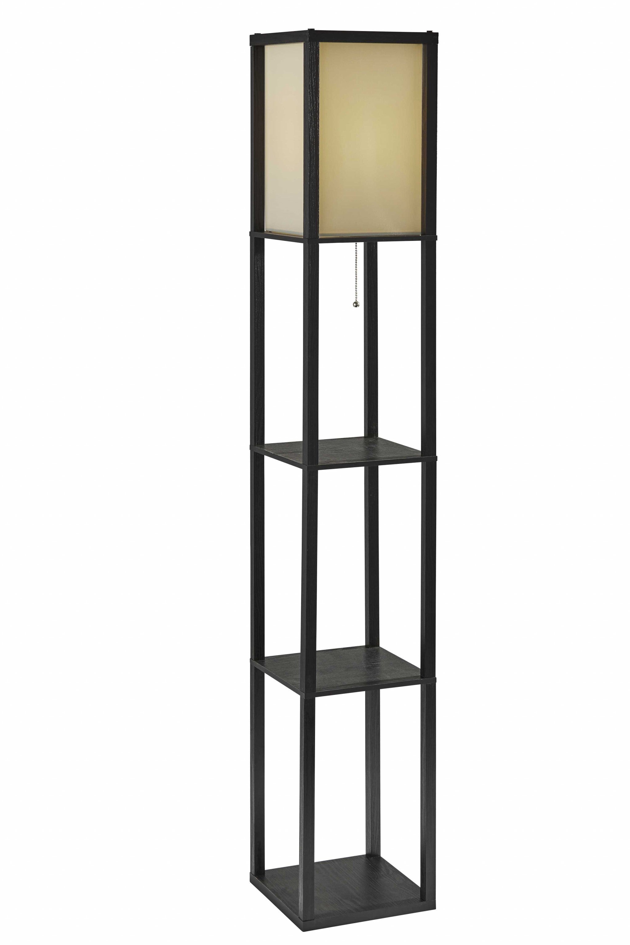 Home Outfitters Floor Lamp With Black Wood Finish Storage Shelves