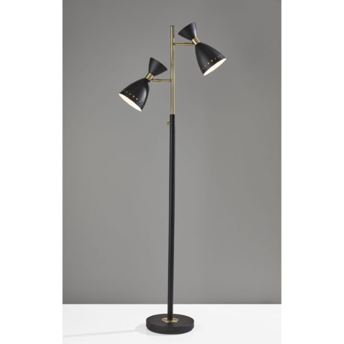 Home Outfitters Two Light Brass Cinch Floor Lamp In Black Metal