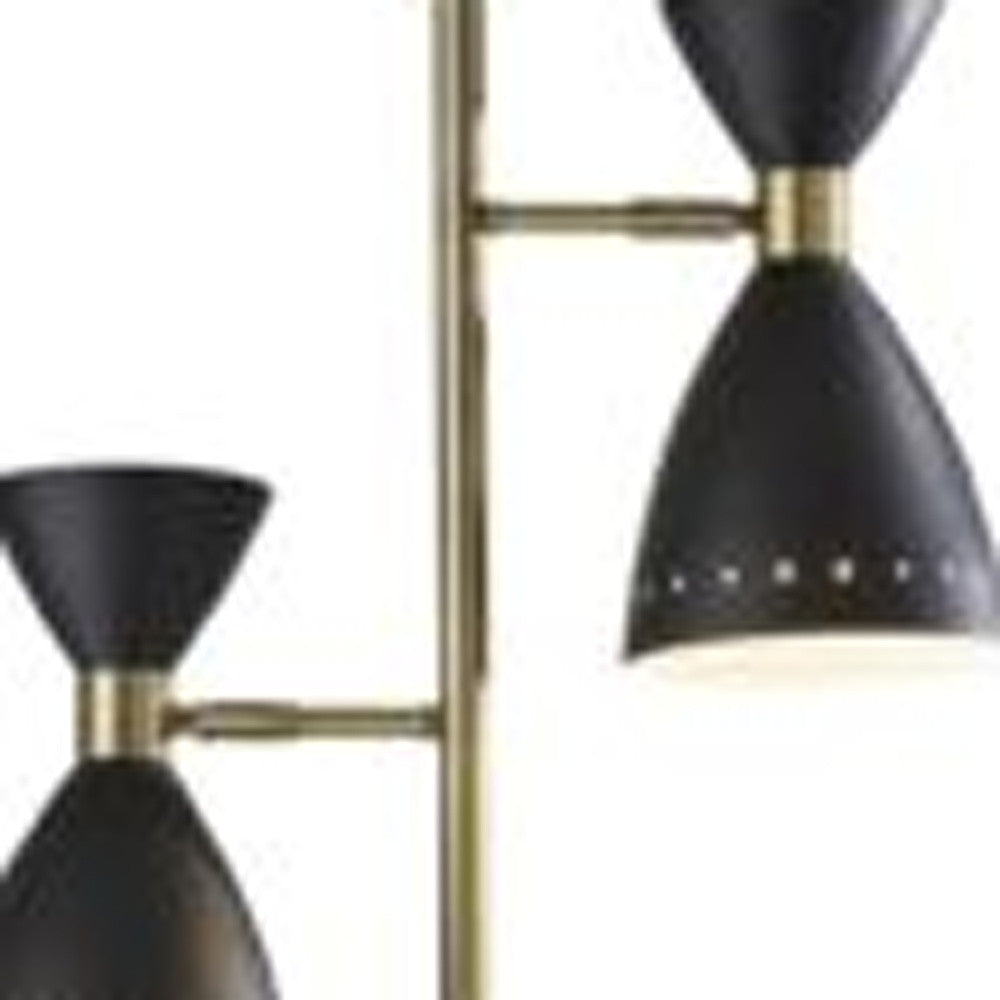 Home Outfitters Two Light Brass Cinch Floor Lamp In Black Metal