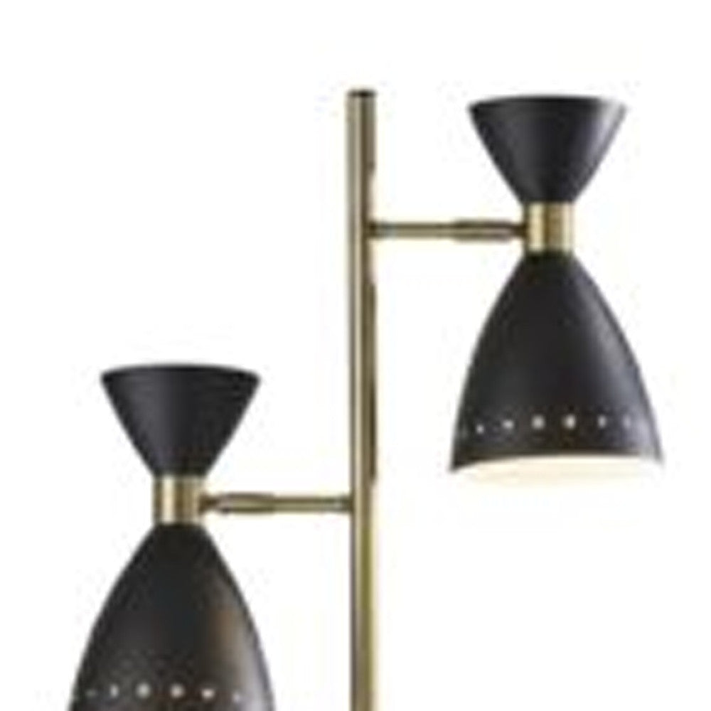 Home Outfitters Two Light Brass Cinch Floor Lamp In Black Metal