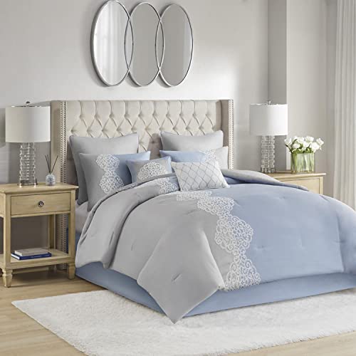 Madison Park Blue 8 Piece Embroidered King Microfiber Comforter Set MP10-8141