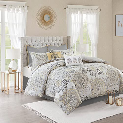 Madison Park Reversible Cotton Comforter Set, All Season Bedding, Matching Bed Skirt, Decorative Pillows, Cal King(104