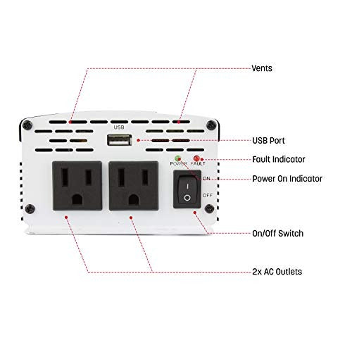 Wagan EL3718 800W Slim Line AC to DC Inverter 800W TrueRated 1600W Surge Power Inverter