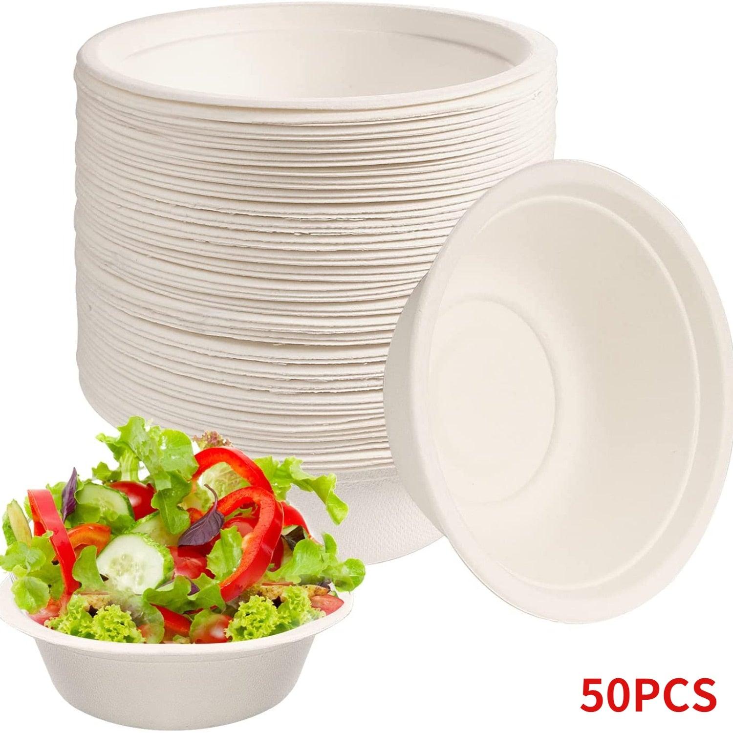 Disposable Paper Bowls - Strong Bagasse Bowls Made from Eco-Friendly, Biodegradable, and Compostable Sugar Cane for Parties and Events 50 Pcs