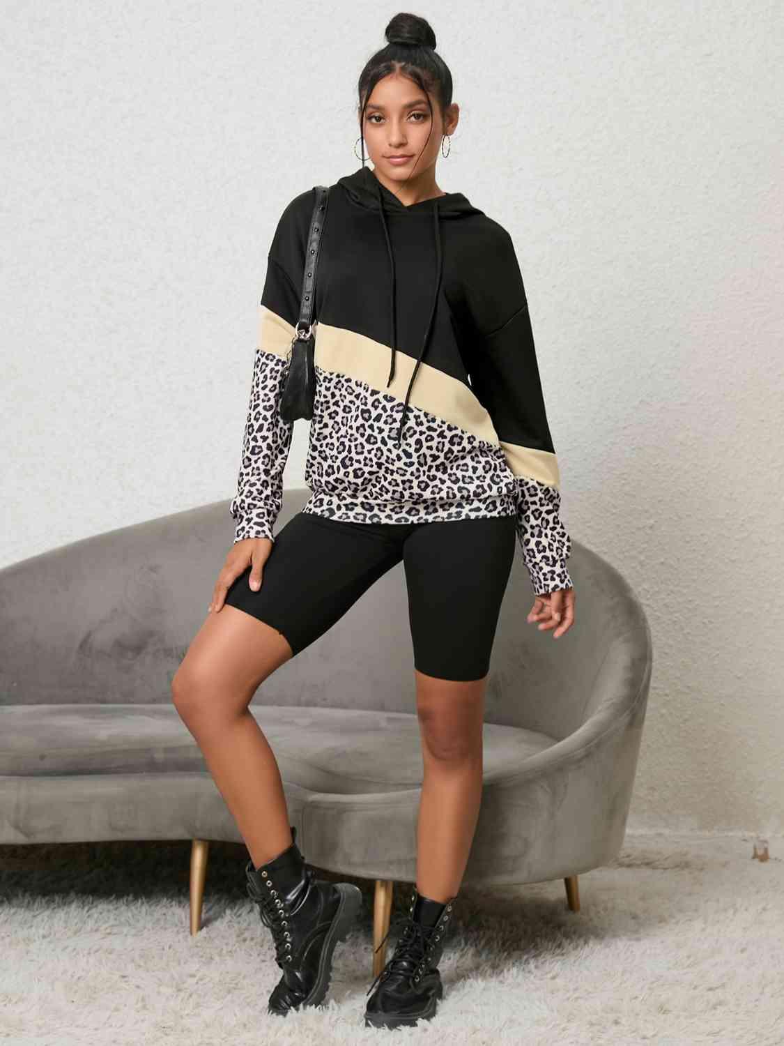 Leopard Color Block Hoodie