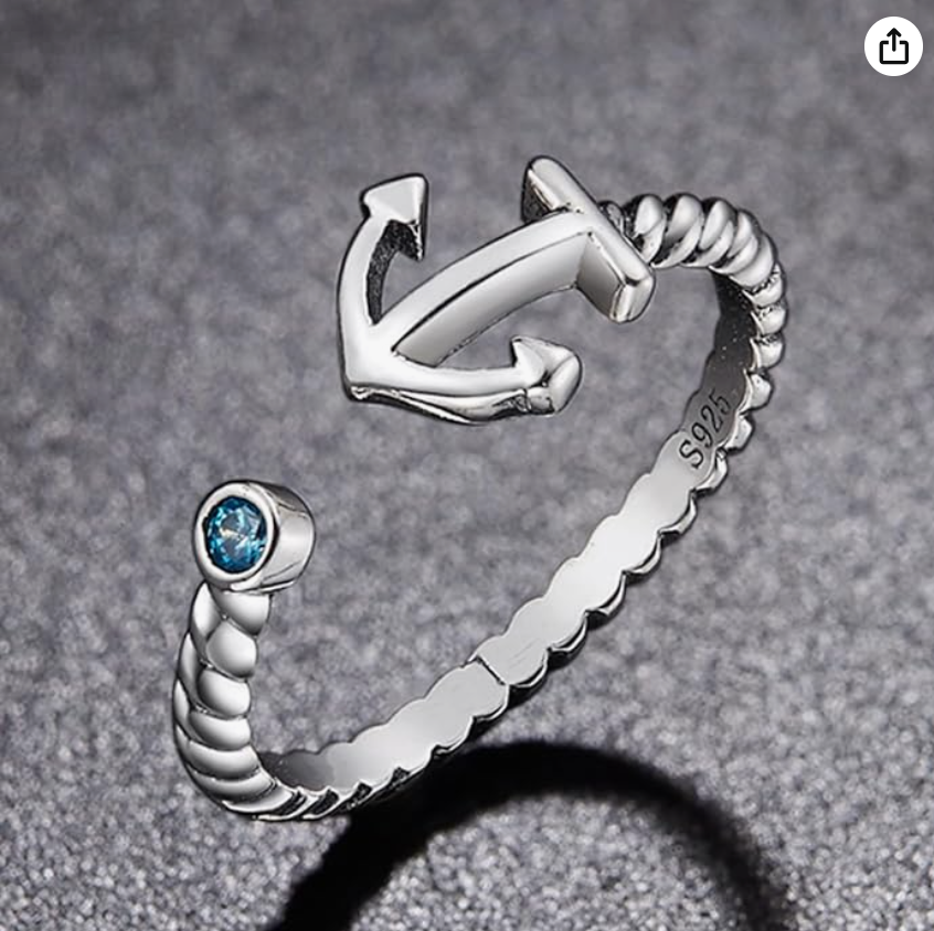 Womens Boat Anchor Ring Blue Diamond Anchor Cross Sailor Captain Jewelry Butterfly Anchor Birthday Gift Teen Girls 925 Sterling Silver