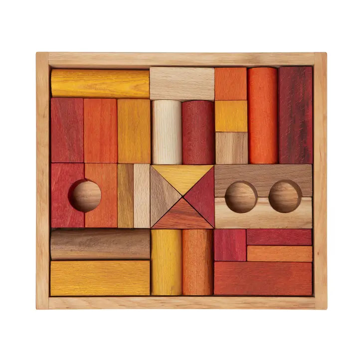 Warm Colored Blocks In Tray - 30 pcs