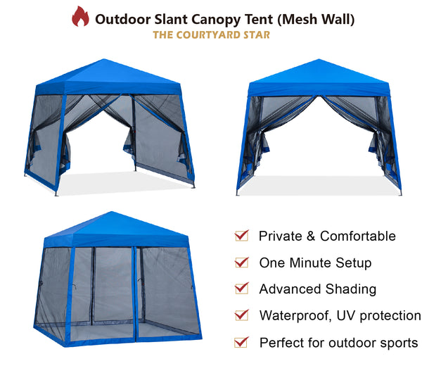 ABCCANOPY Outdoor Slant Camping Canopy Tent with Mesh Walls - 10x10, 12x12