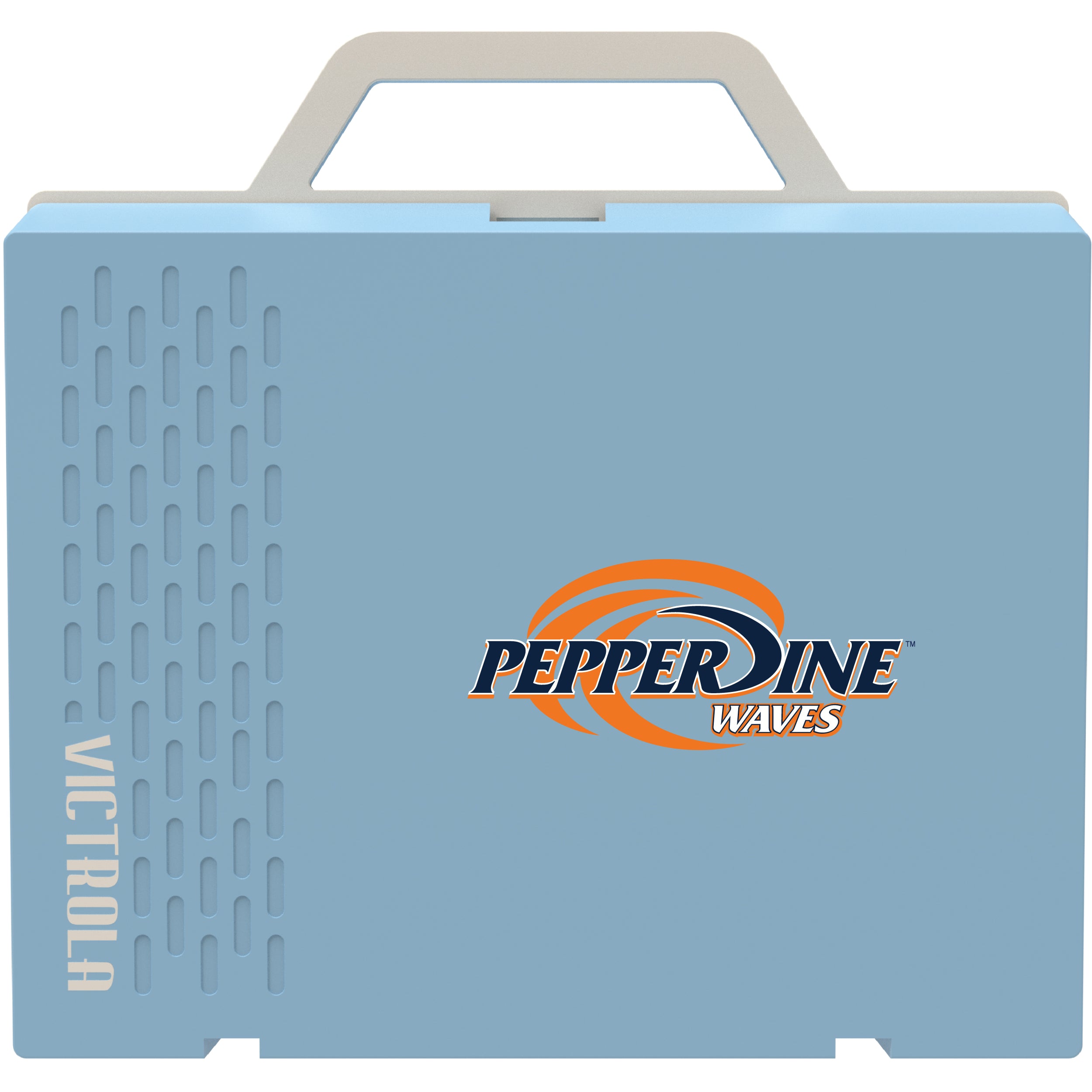 Victrola Re-Spin Sustainable Bluetooth Suitcase Record Player with Pepperdine Waves Primary Logo