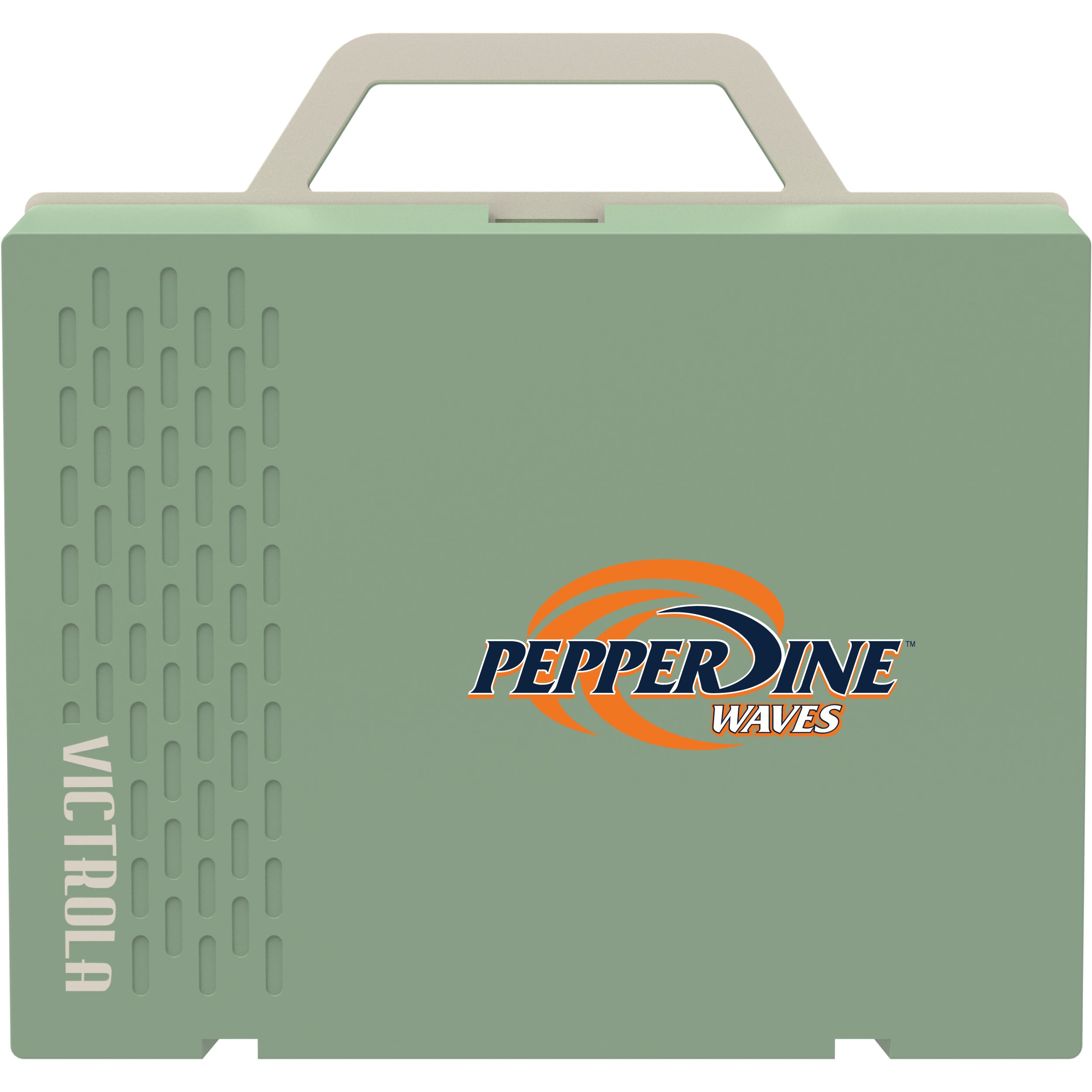 Victrola Re-Spin Sustainable Bluetooth Suitcase Record Player with Pepperdine Waves Primary Logo