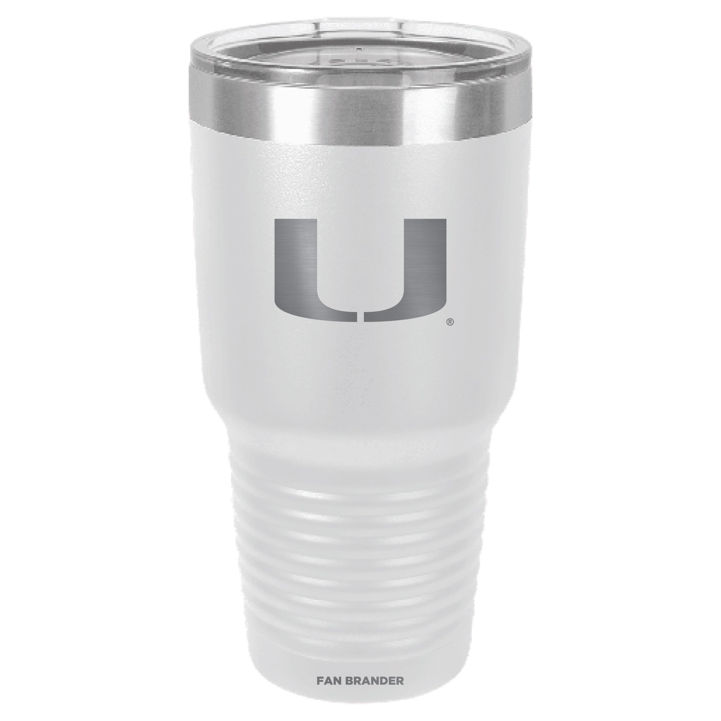 Fan Brander 30oz Stainless Steel Tumbler with Miami Hurricanes Etched Primary Logo