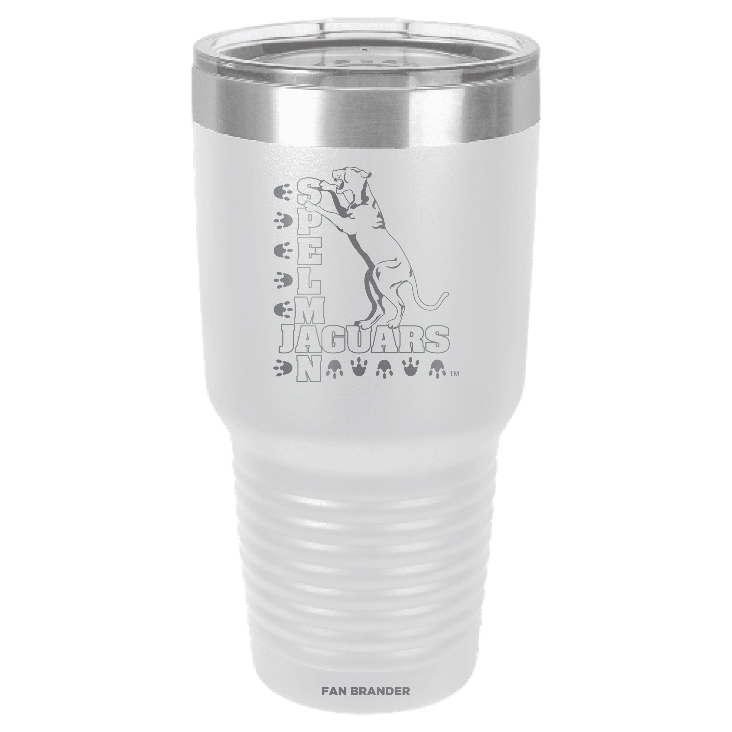 Fan Brander 30oz Stainless Steel Tumbler with Spelman College Jaguars Etched Primary Logo