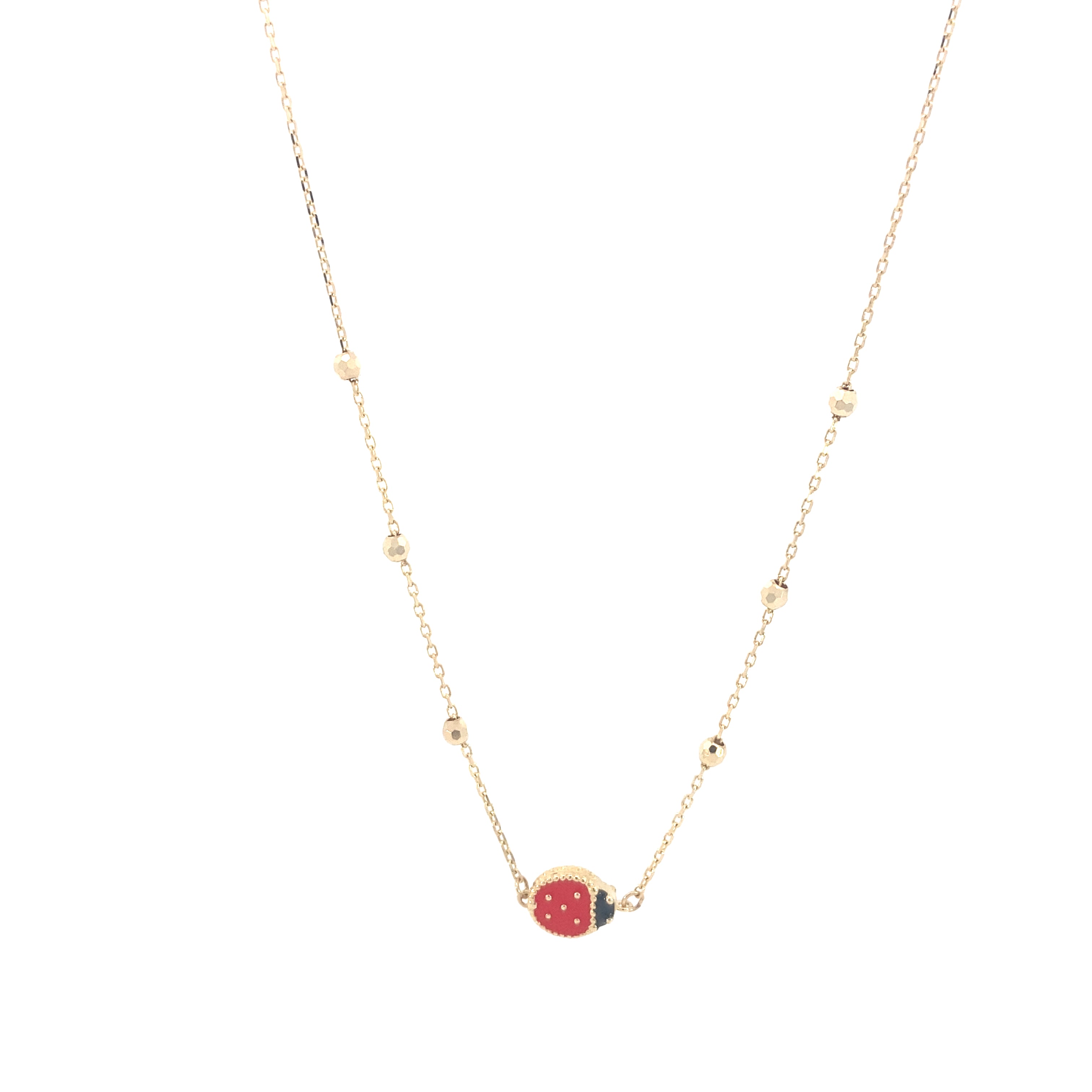14K Gold Lady Bug Necklace with Red Enamel