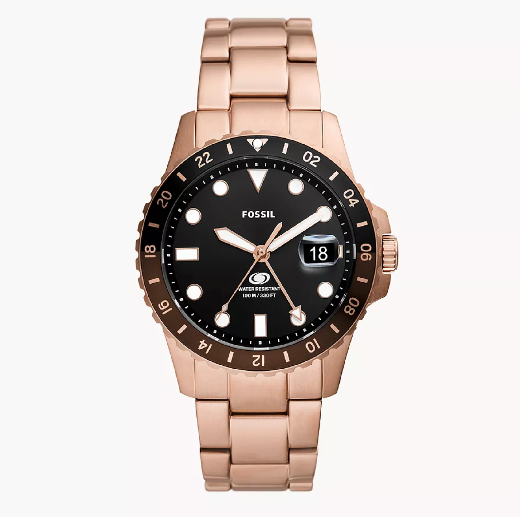 Fossil Blue GMT Rose Gold-Tone Stainless Steel Watch