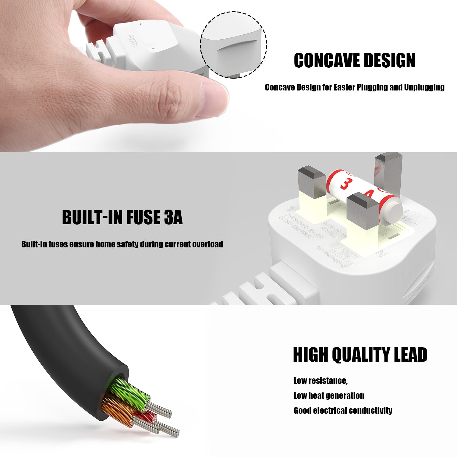 UK White Power Cable 3 Prong to Right Angled 90 Degree IEC C7 Figure 8 Cord Samsung Philips Toshiba LG Sony Sharp Panasonic LED Flat TV Sky Plus HD Box