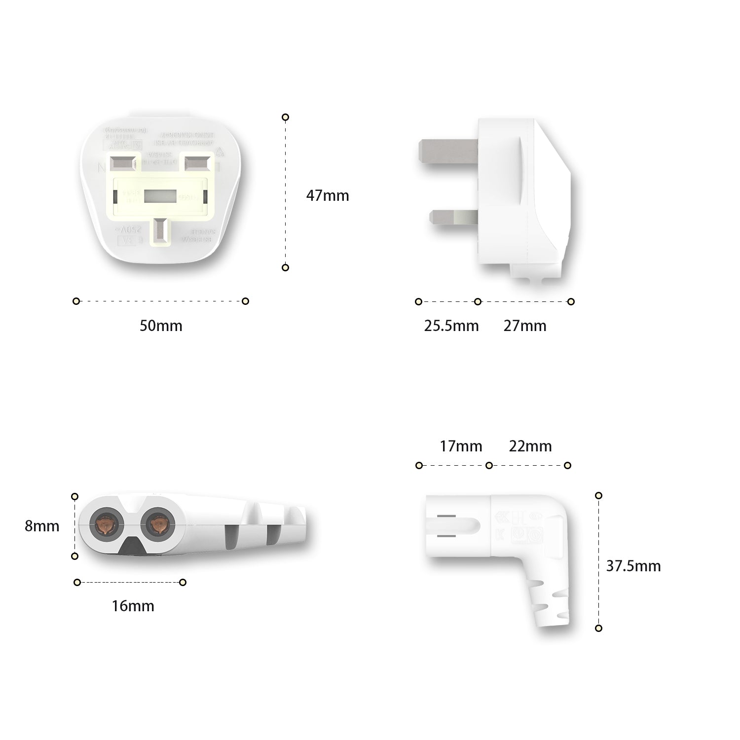 UK White Power Cable 3 Prong to Right Angled 90 Degree IEC C7 Figure 8 Cord Samsung Philips Toshiba LG Sony Sharp Panasonic LED Flat TV Sky Plus HD Box