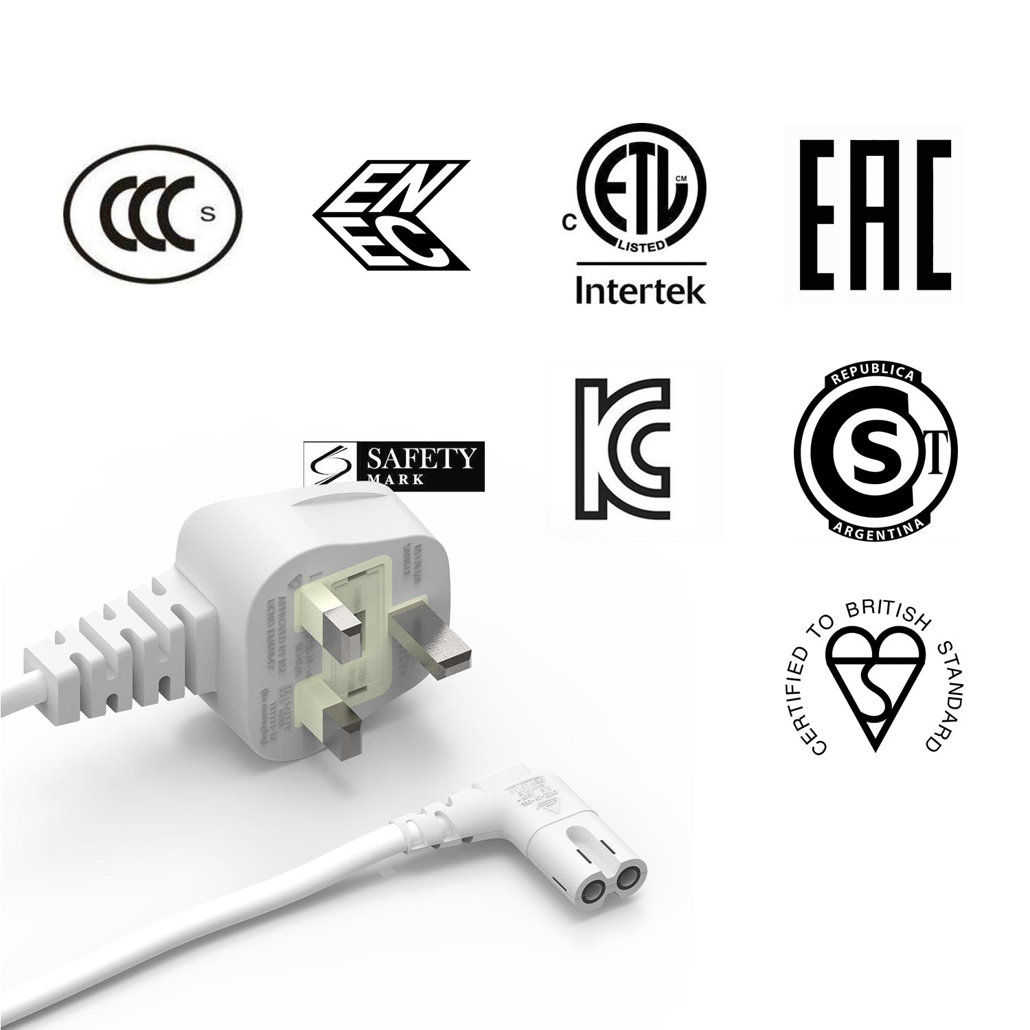 UK White Power Cable 3 Prong to Right Angled 90 Degree IEC C7 Figure 8 Cord Samsung Philips Toshiba LG Sony Sharp Panasonic LED Flat TV Sky Plus HD Box