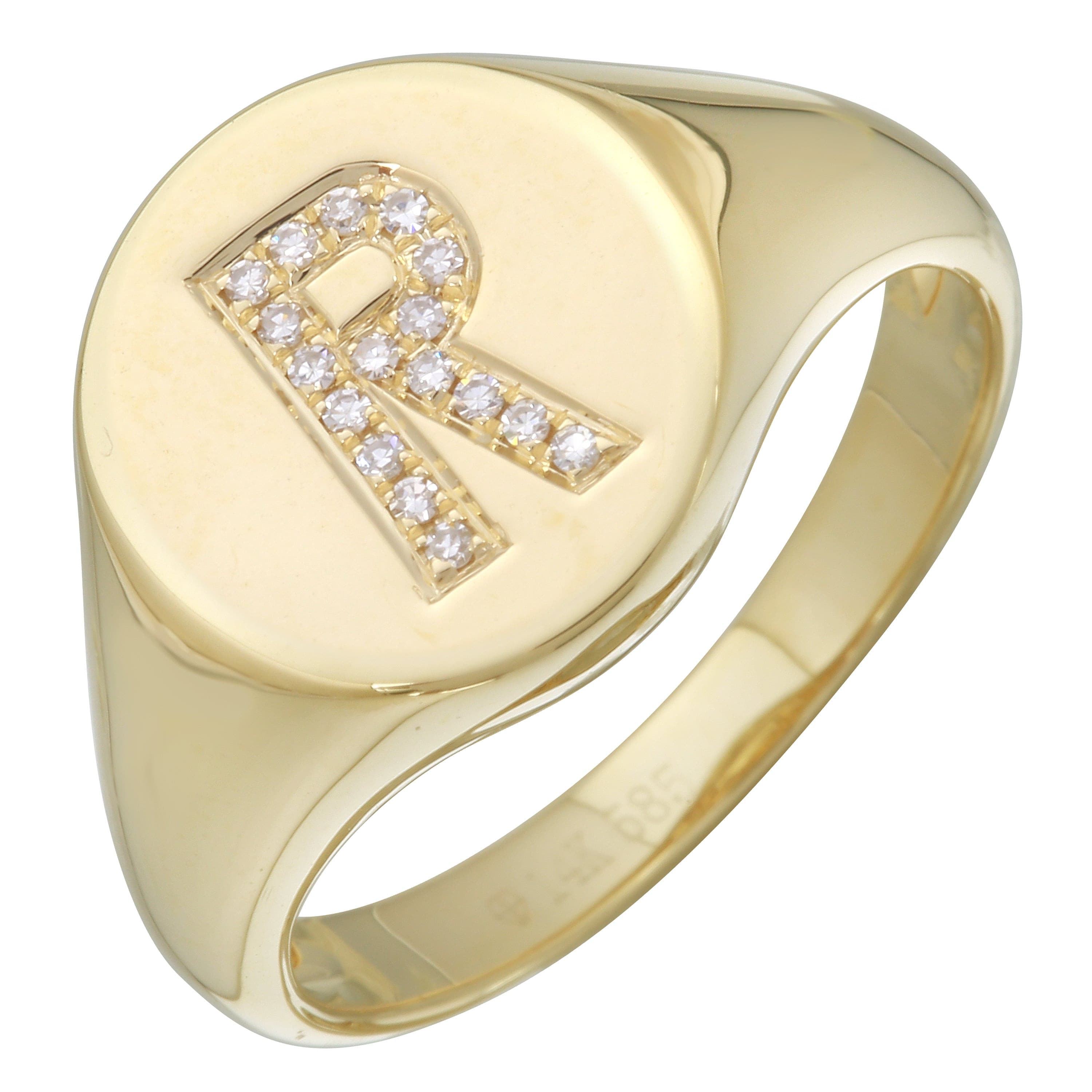 Diamond Initial Signet Ring