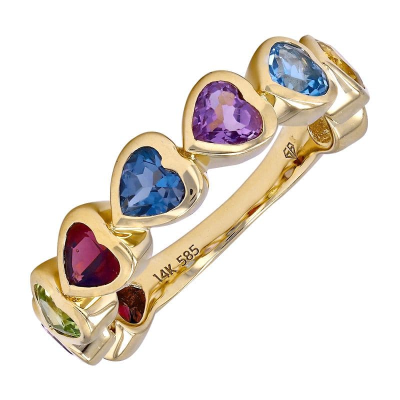 Color Gemstone Hearts Ring