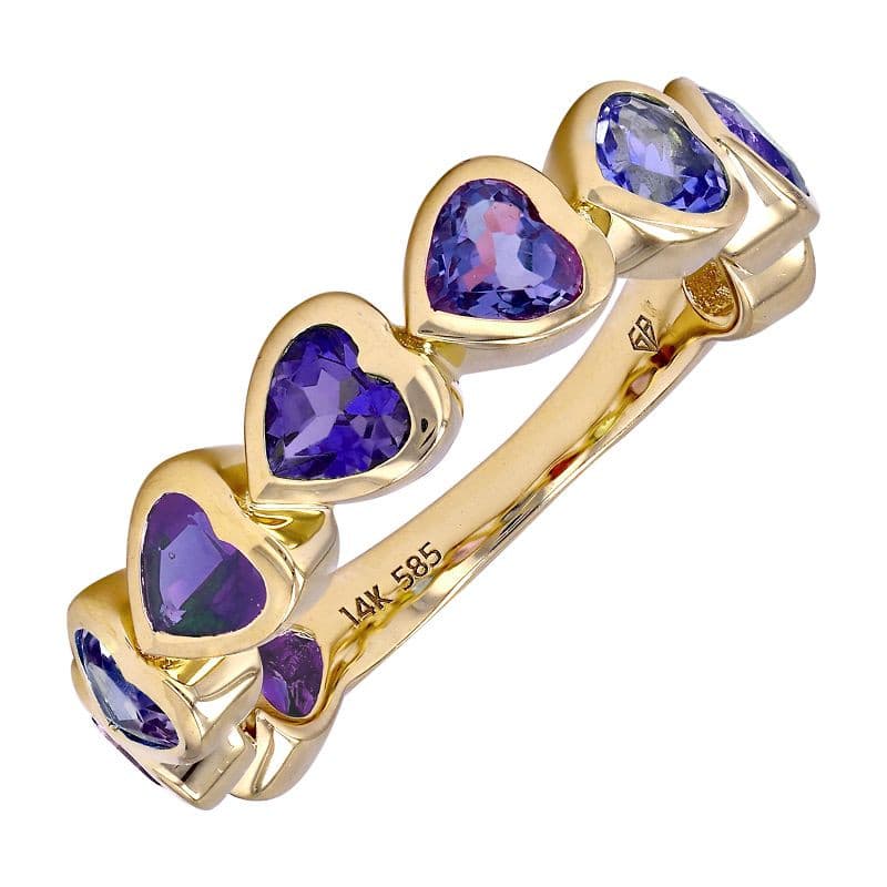 Color Gemstone Hearts Ring