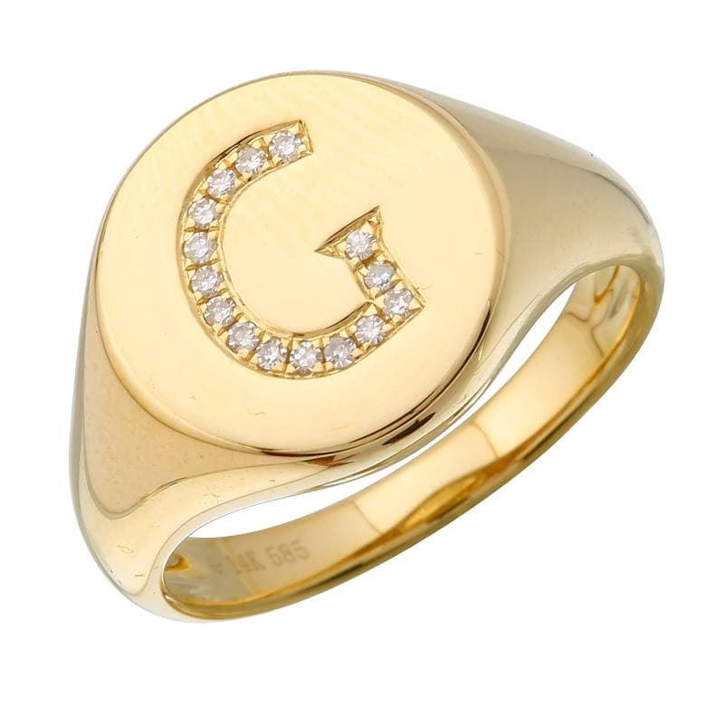 Diamond Initial Signet Ring