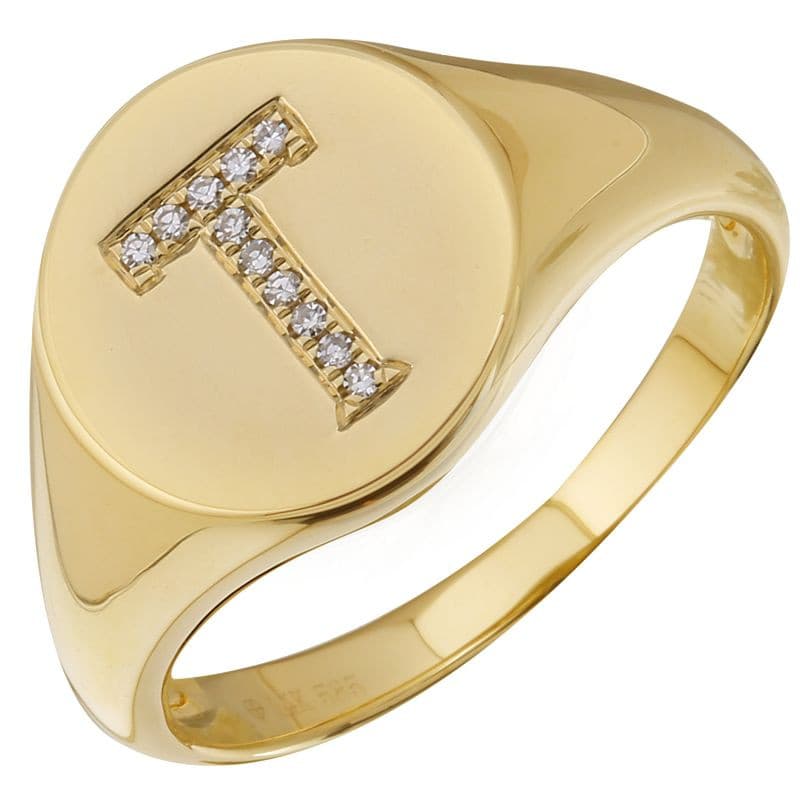 Diamond Initial Signet Ring