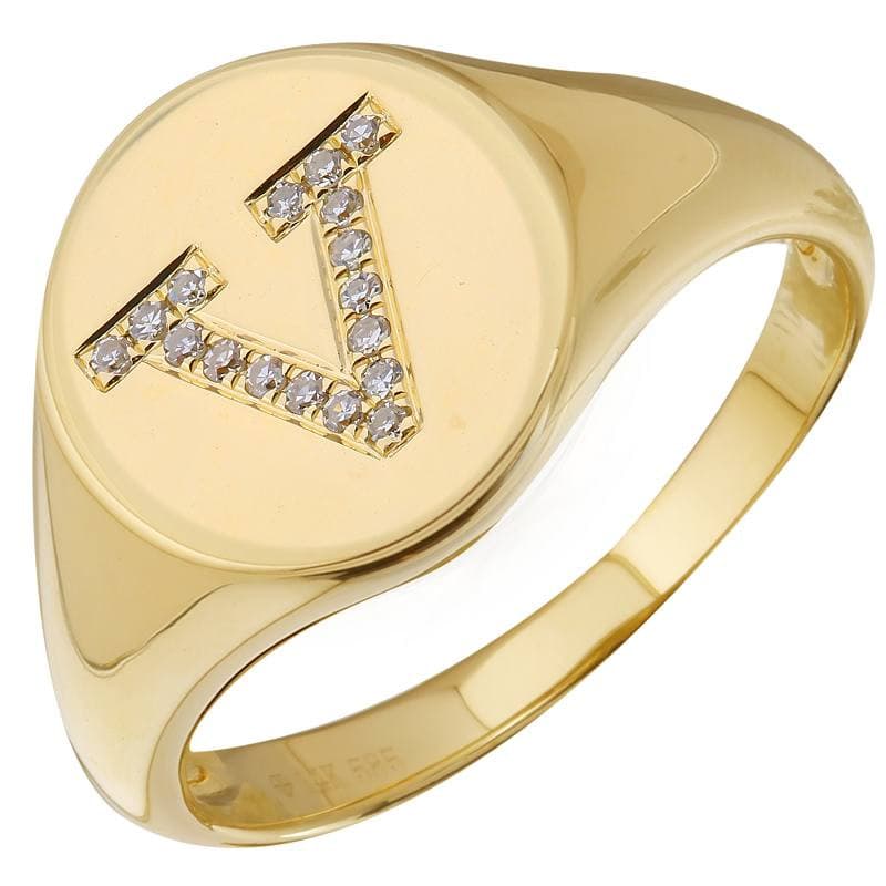 Diamond Initial Signet Ring