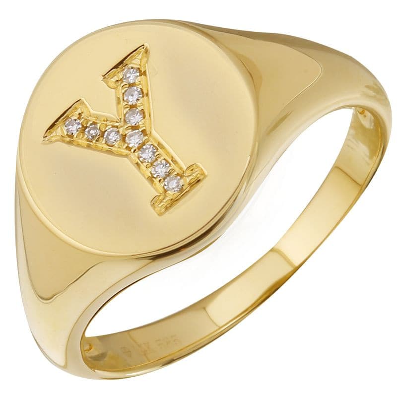 Diamond Initial Signet Ring