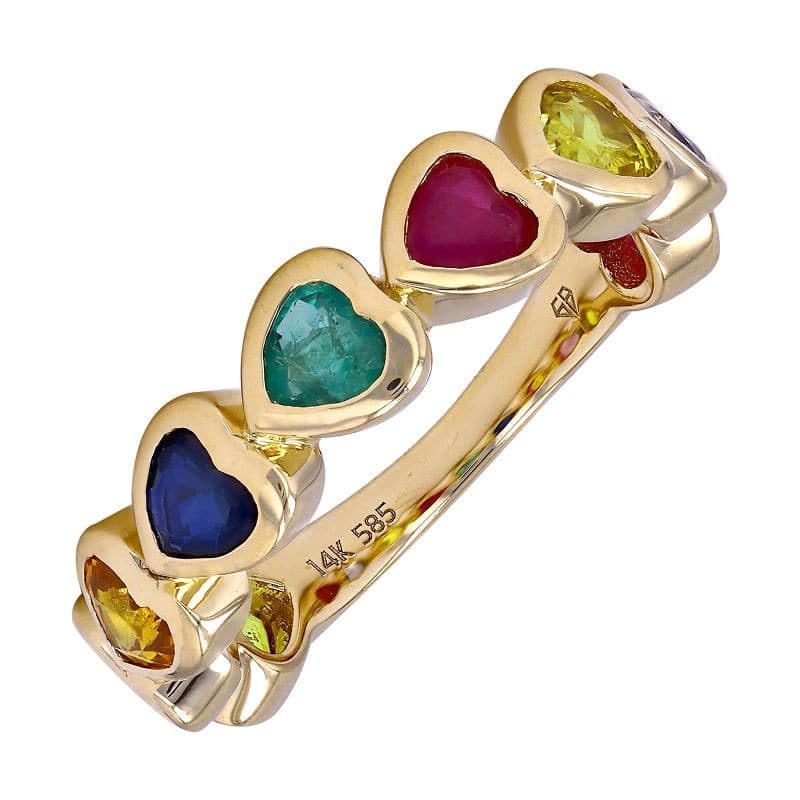 Color Gemstone Hearts Ring